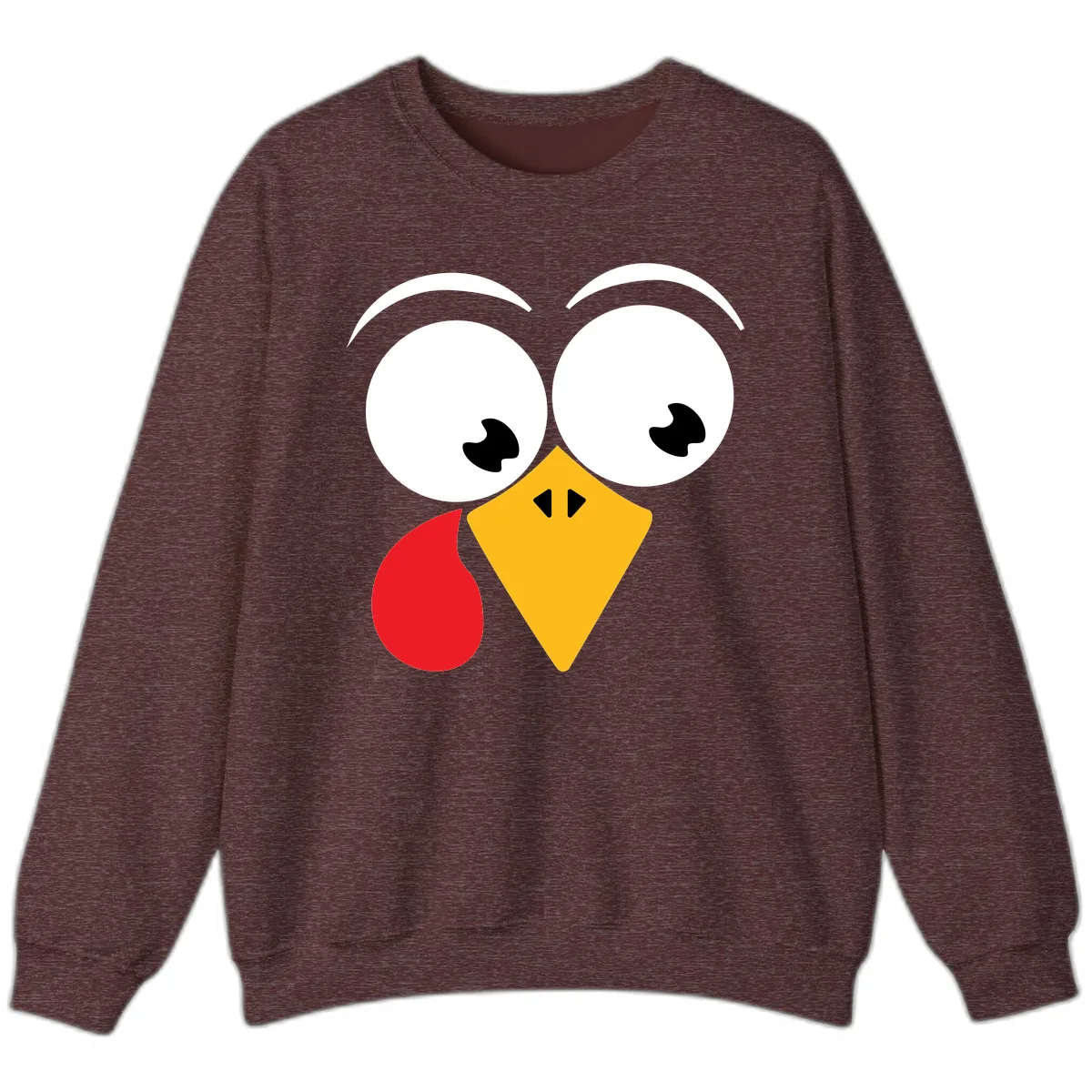 Googly Eyed Turkey Face Sweatshirt in Heather Sport Dark Maroon