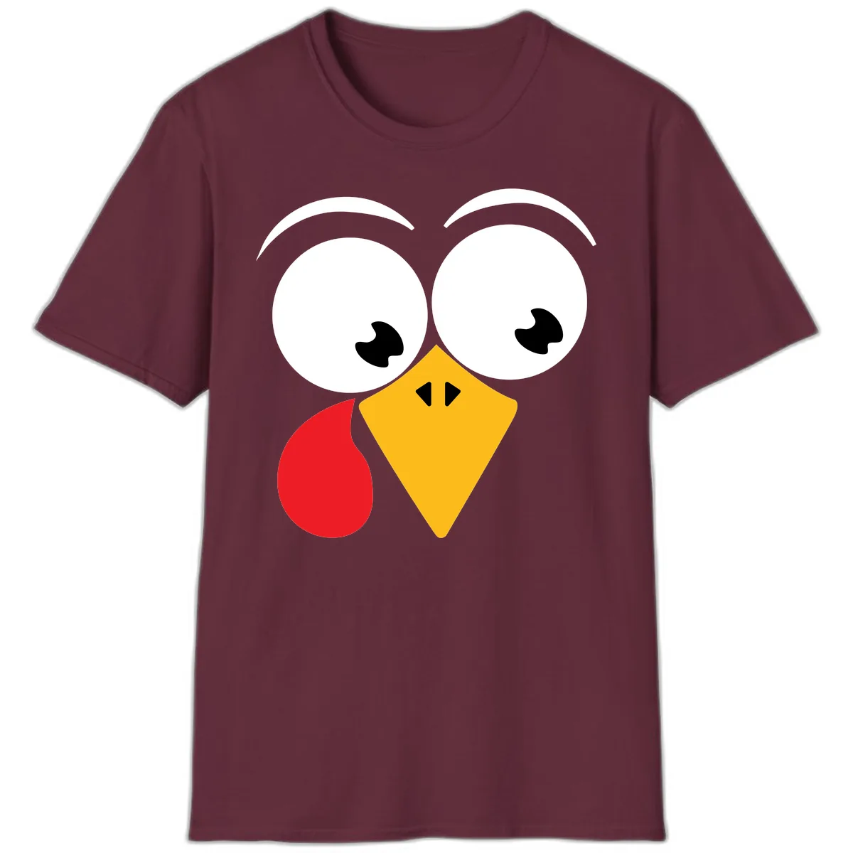 Googly Eyed Turkey Face T-Shirt in Maroon