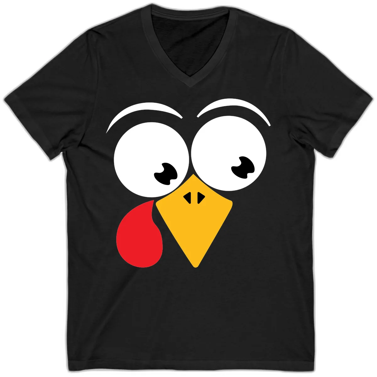 Googly Eyed Turkey Face V-Neck in Black