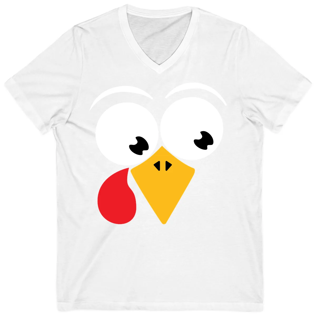 Googly Eyed Turkey Face V-Neck in White