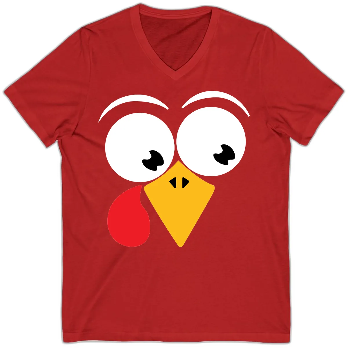 Googly Eyed Turkey Face V-Neck in Red
