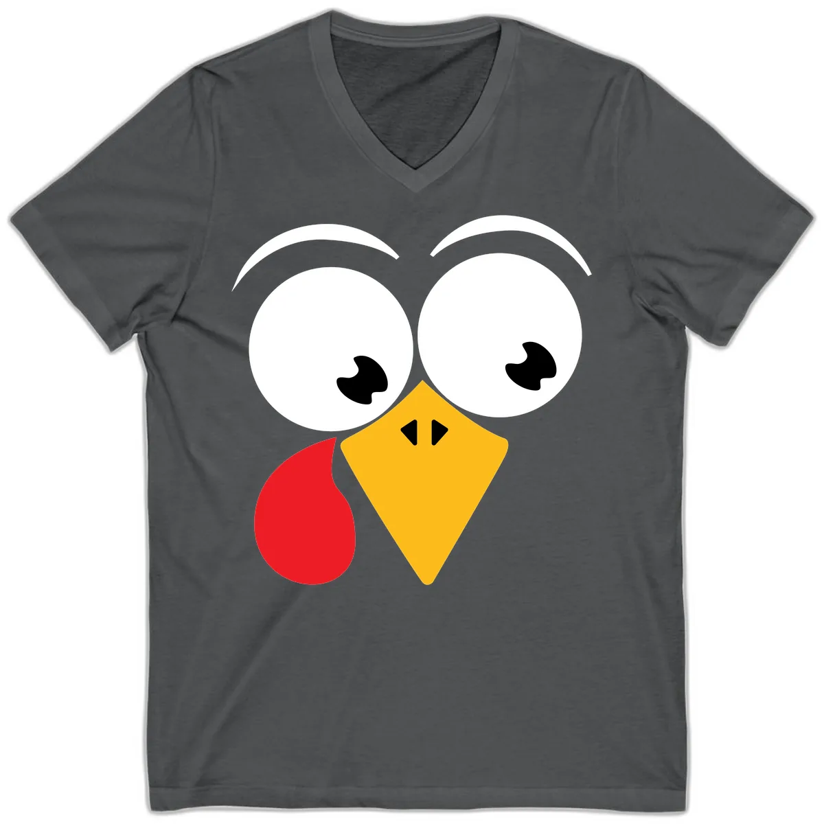 Googly Eyed Turkey Face V-Neck in Asphalt