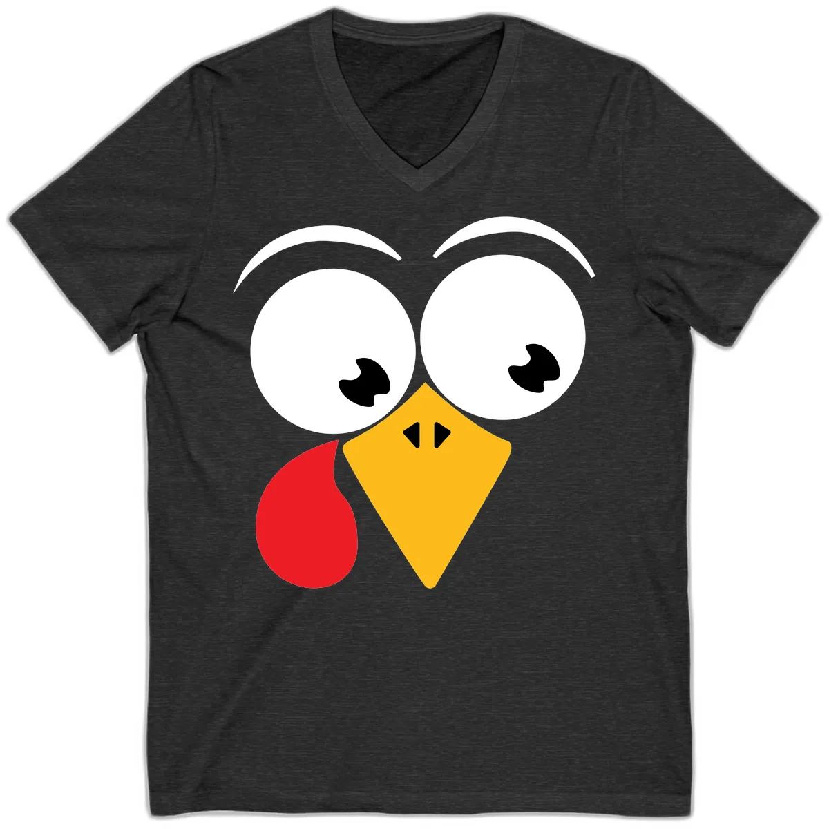 Googly Eyed Turkey Face V-Neck in Dark Grey Heather