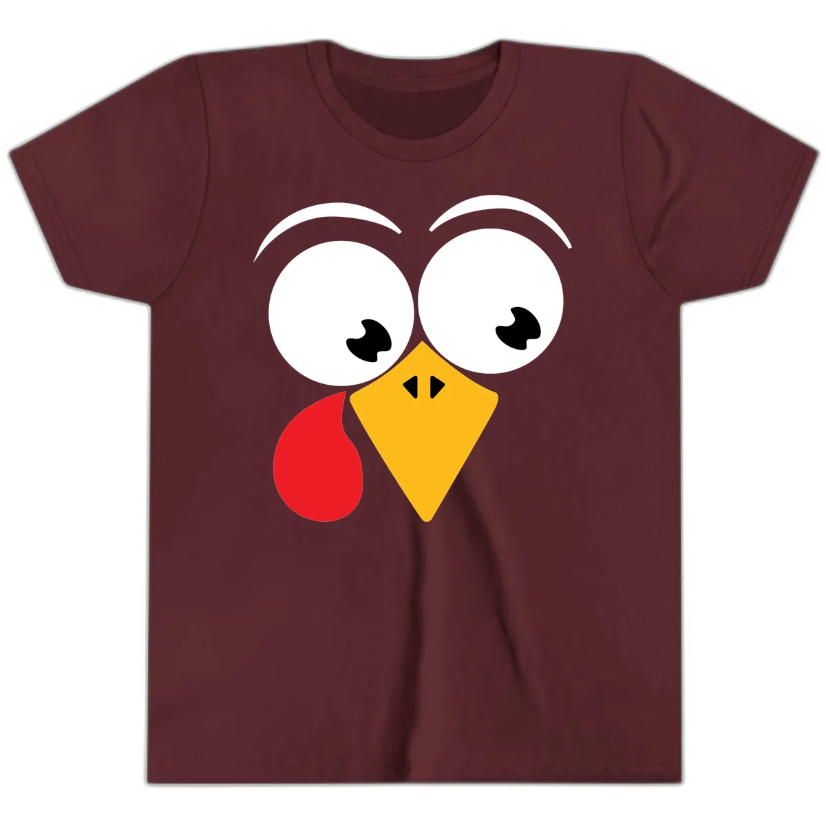 Googly Eyed Turkey Face Youth T-Shirt in Maroon