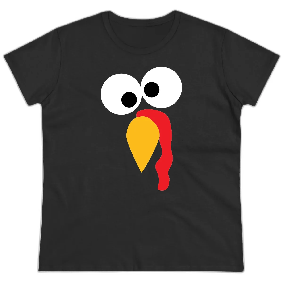 Googly Eyed Turkey Face Ladies Tee in Black