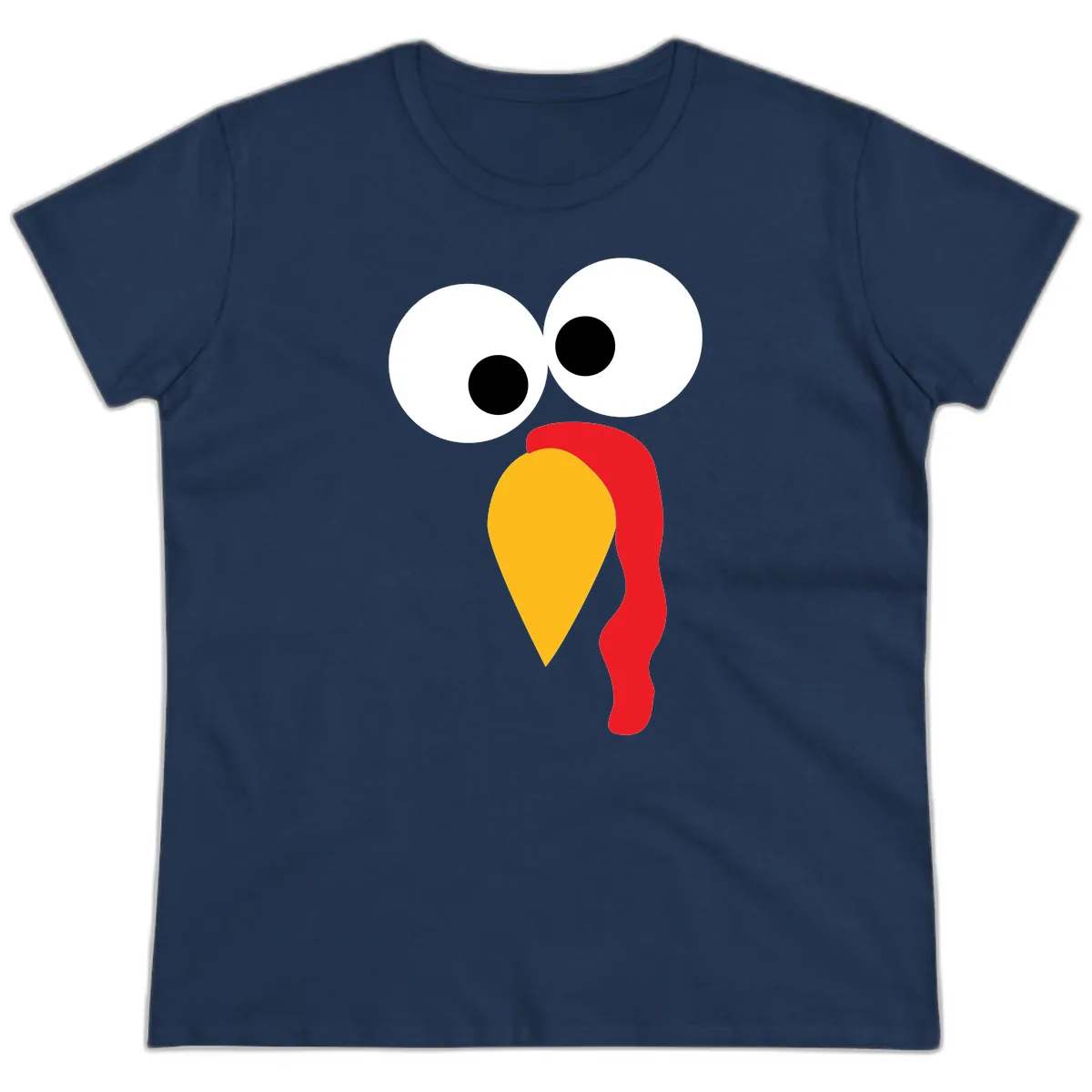Googly Eyed Turkey Face Ladies Tee in Navy