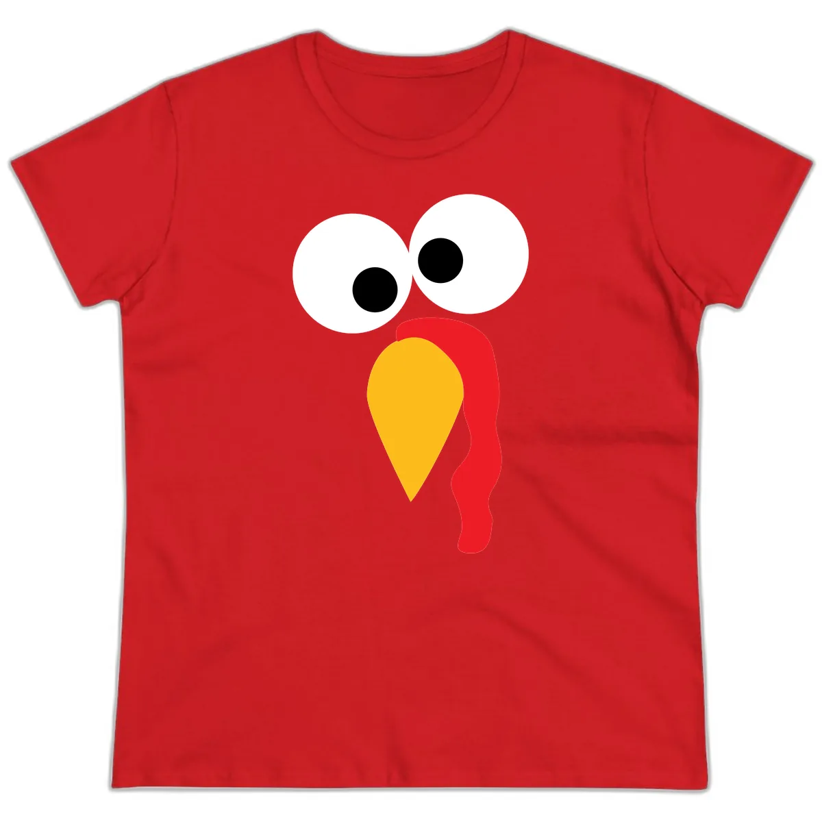 Googly Eyed Turkey Face Ladies Tee in Red