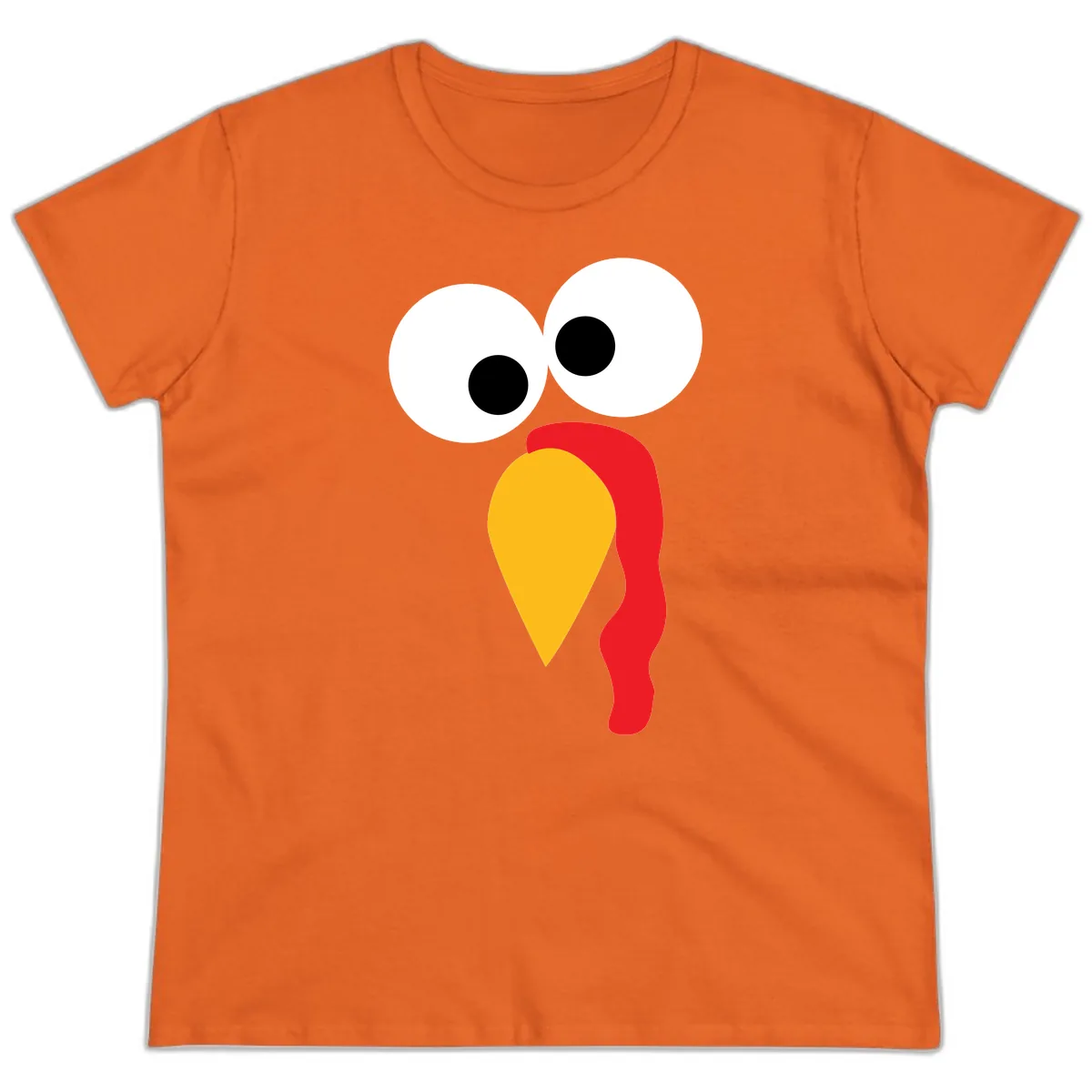 Googly Eyed Turkey Face Ladies Tee in Orange