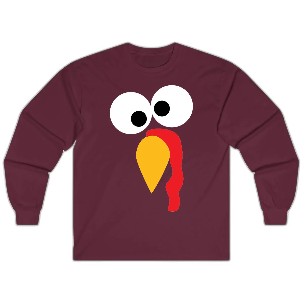 Googly Eyed Turkey Face Long Sleeve in Maroon