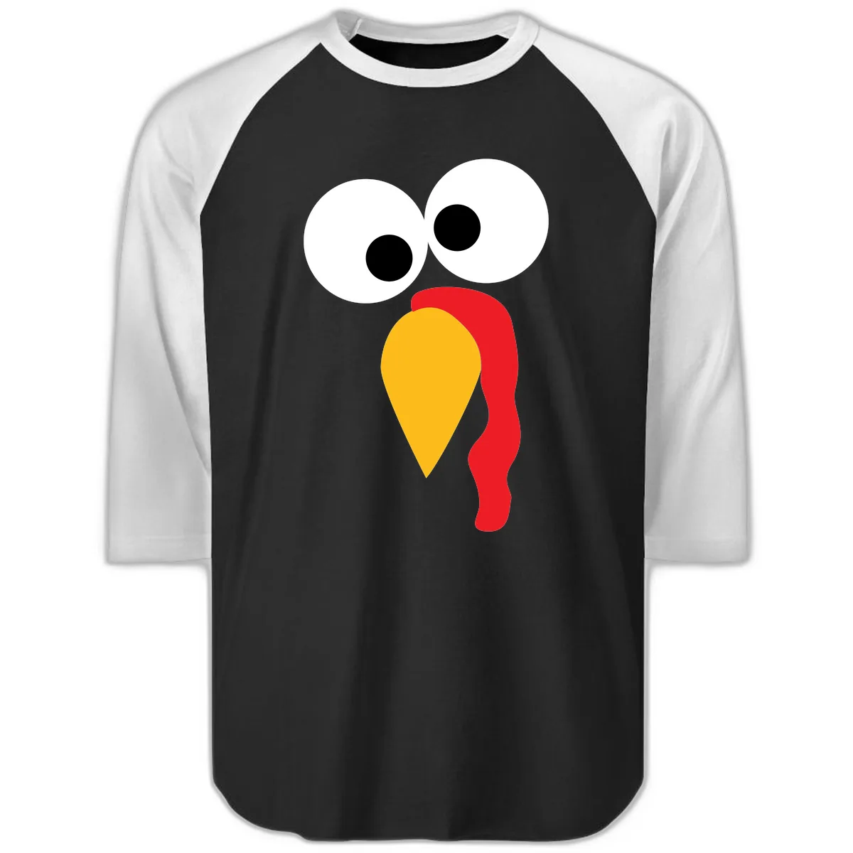 Googly Eyed Turkey Face Raglan 3/4 in Black White