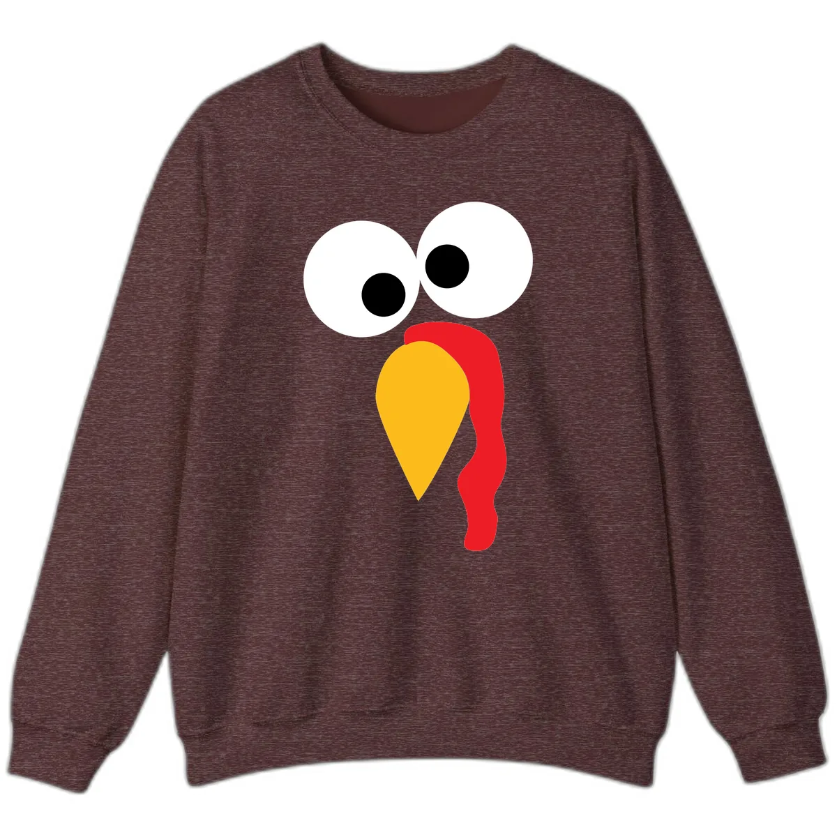 Googly Eyed Turkey Face Sweatshirt in Heather Sport Dark Maroon
