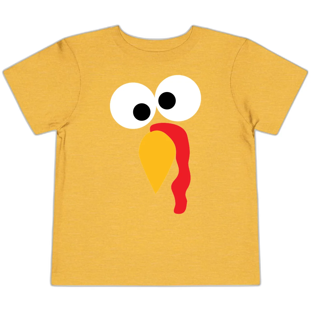 Googly Eyed Turkey Face Toddler T-Shirt in Heather Yellow Gold
