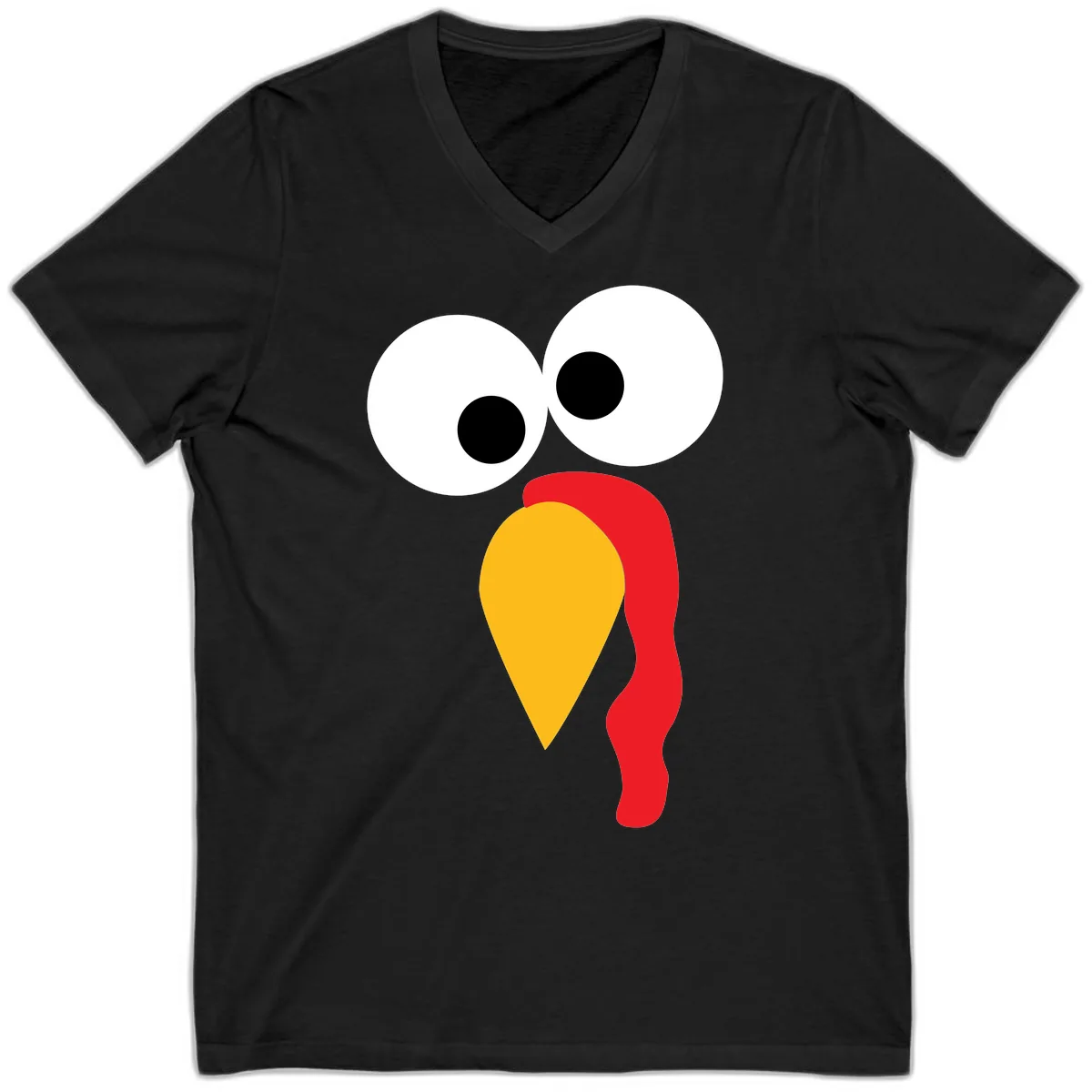 Googly Eyed Turkey Face V-Neck in Black
