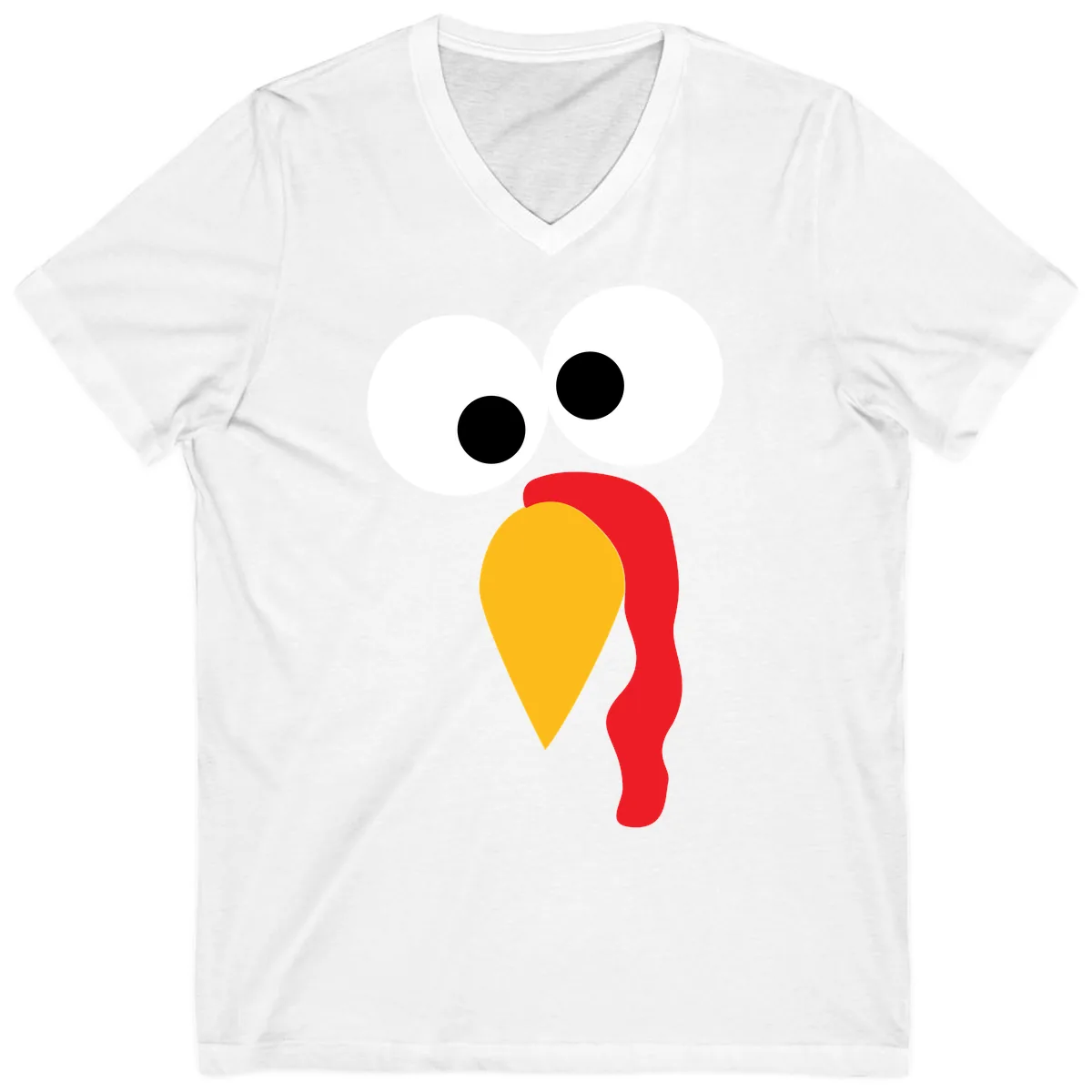 Googly Eyed Turkey Face V-Neck in White