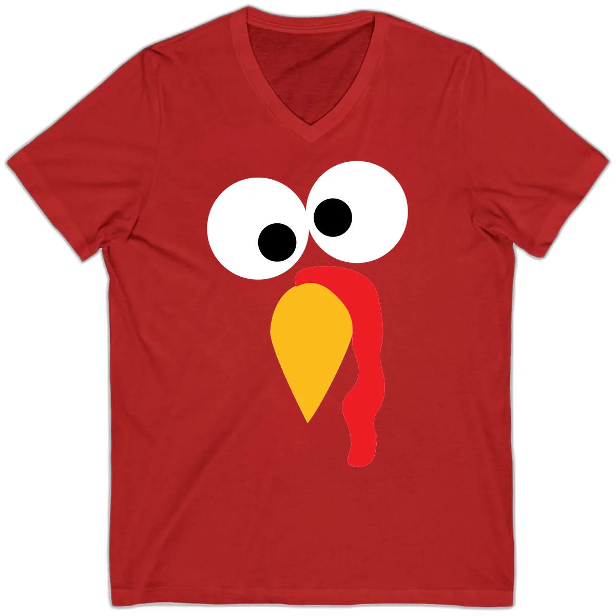 Googly Eyed Turkey Face V-Neck in Red