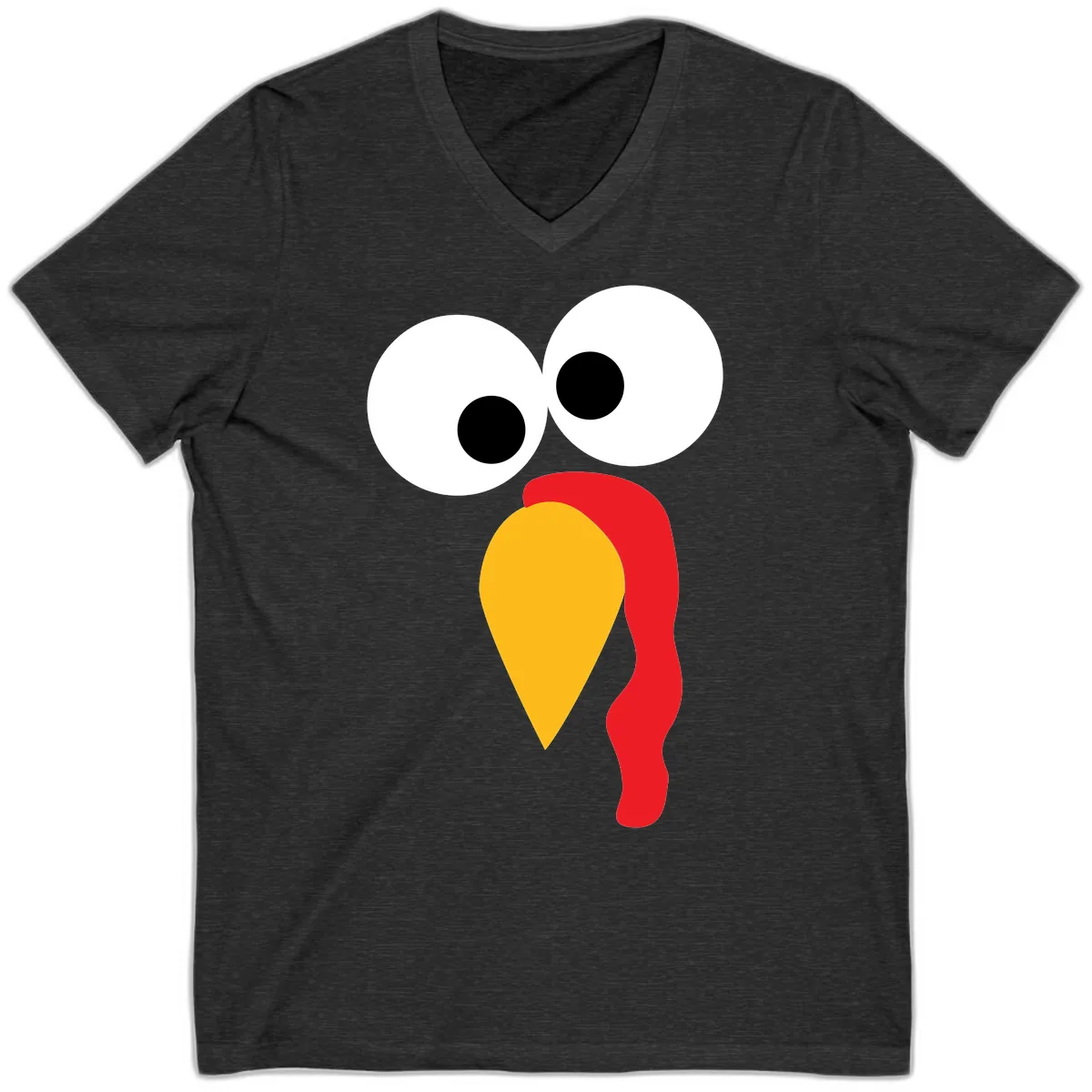 Googly Eyed Turkey Face V-Neck in Dark Grey Heather