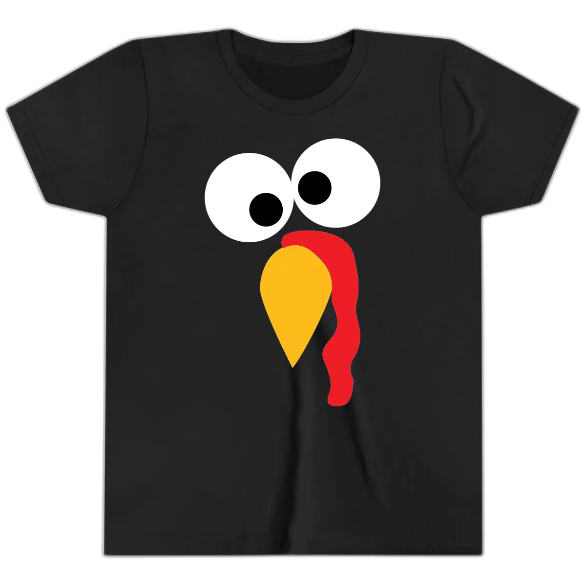 Googly Eyed Turkey Face Youth T-Shirt in Black