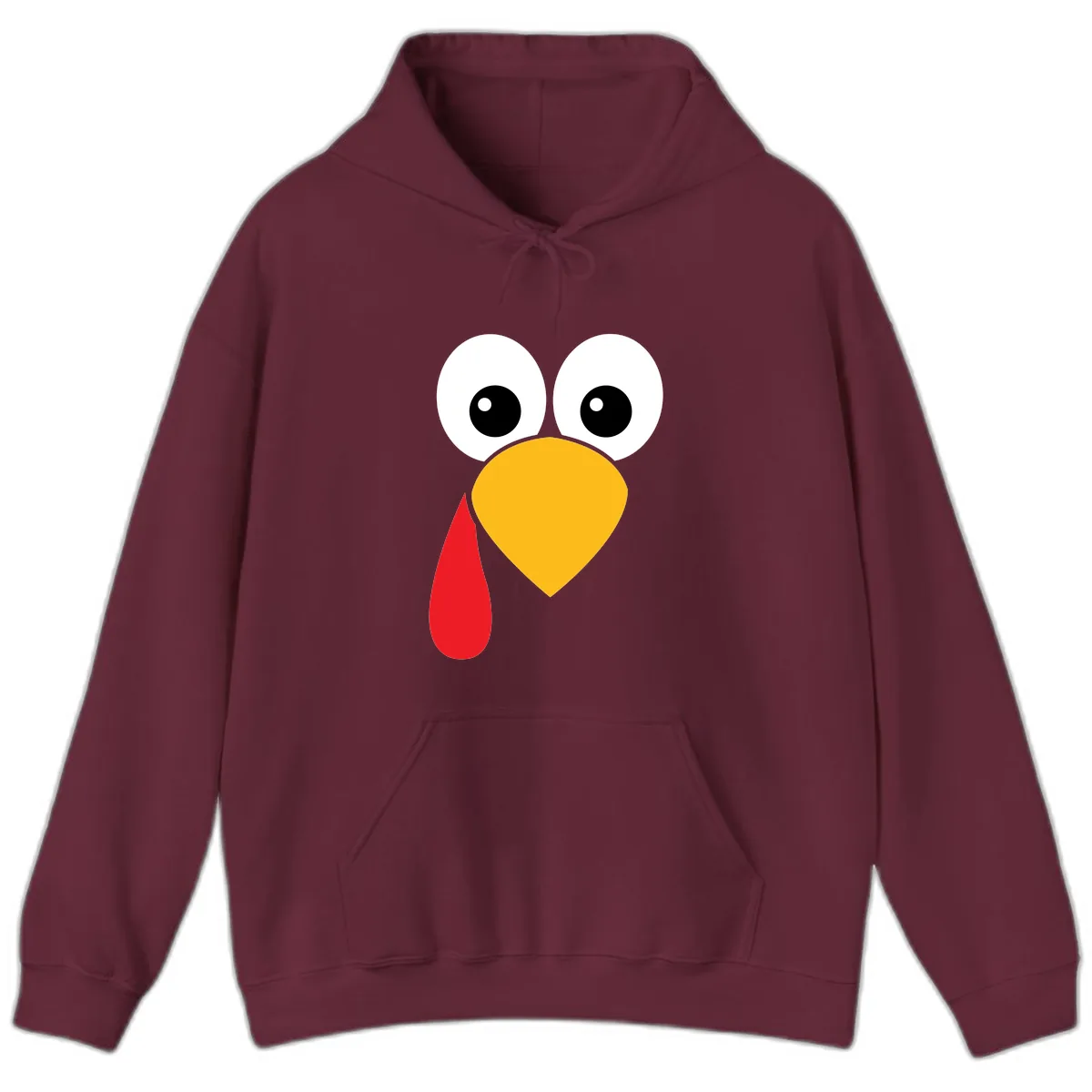 Funny Turkey Face Thanksgiving Design Hoodie in Maroon