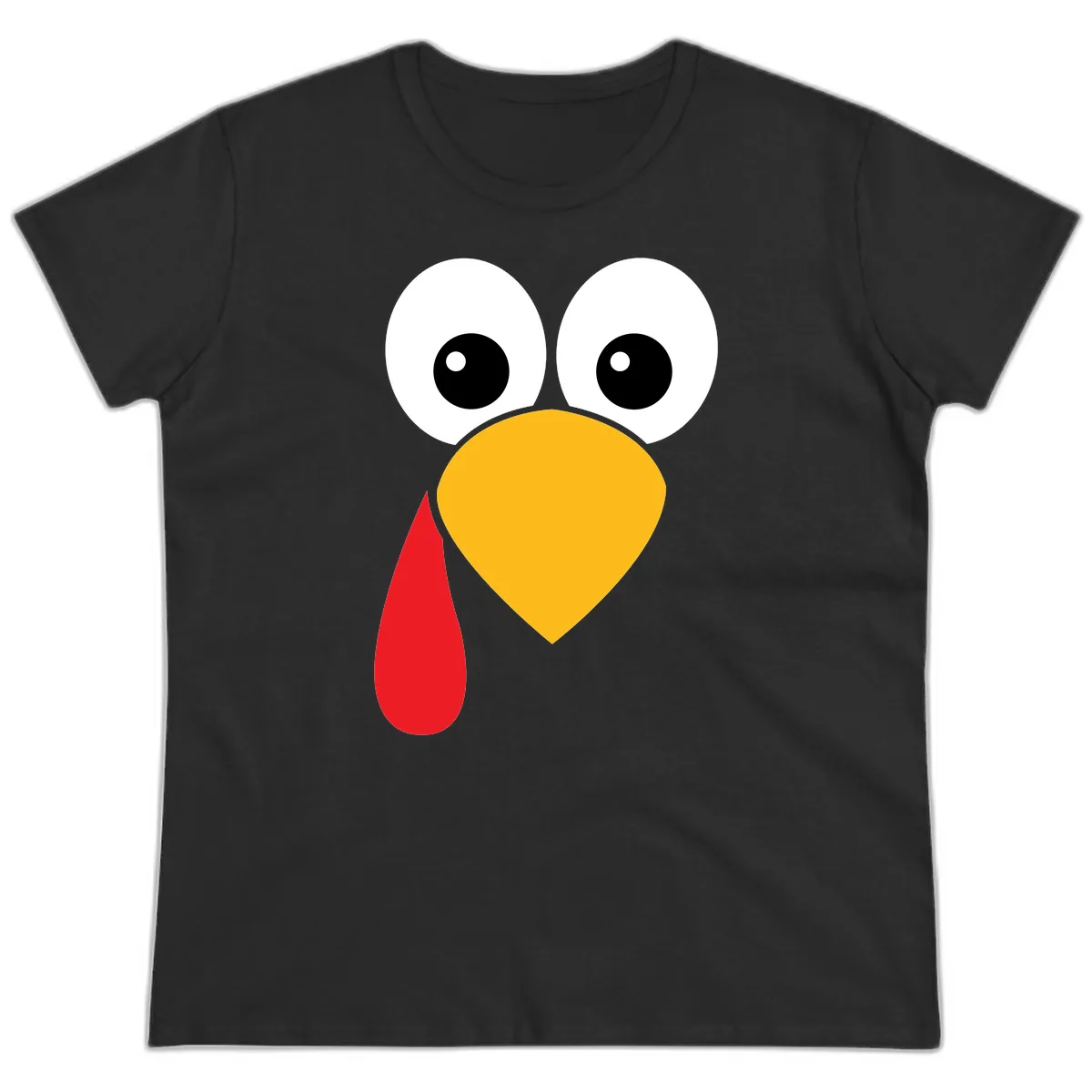 Funny Turkey Face Thanksgiving Design Ladies Tee in Black