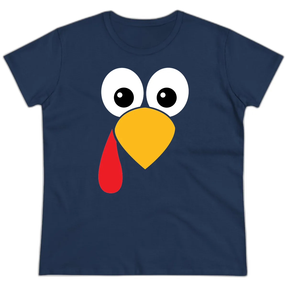 Funny Turkey Face Thanksgiving Design Ladies Tee in Navy