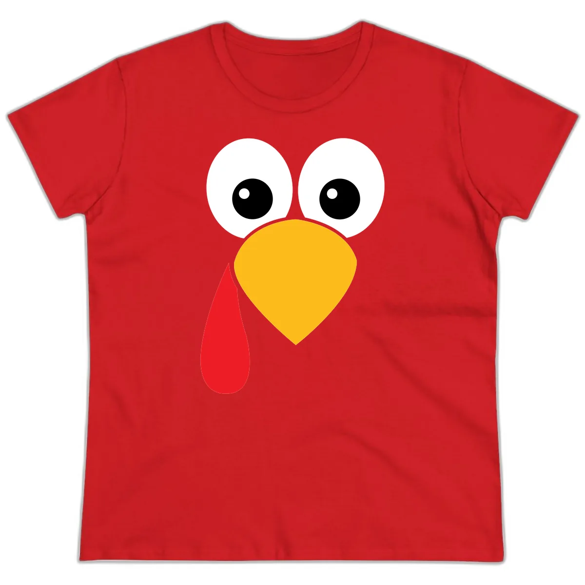 Funny Turkey Face Thanksgiving Design Ladies Tee in Red