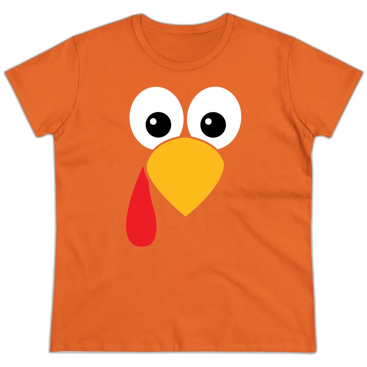 Funny Turkey Face Thanksgiving Design Ladies Tee in Orange