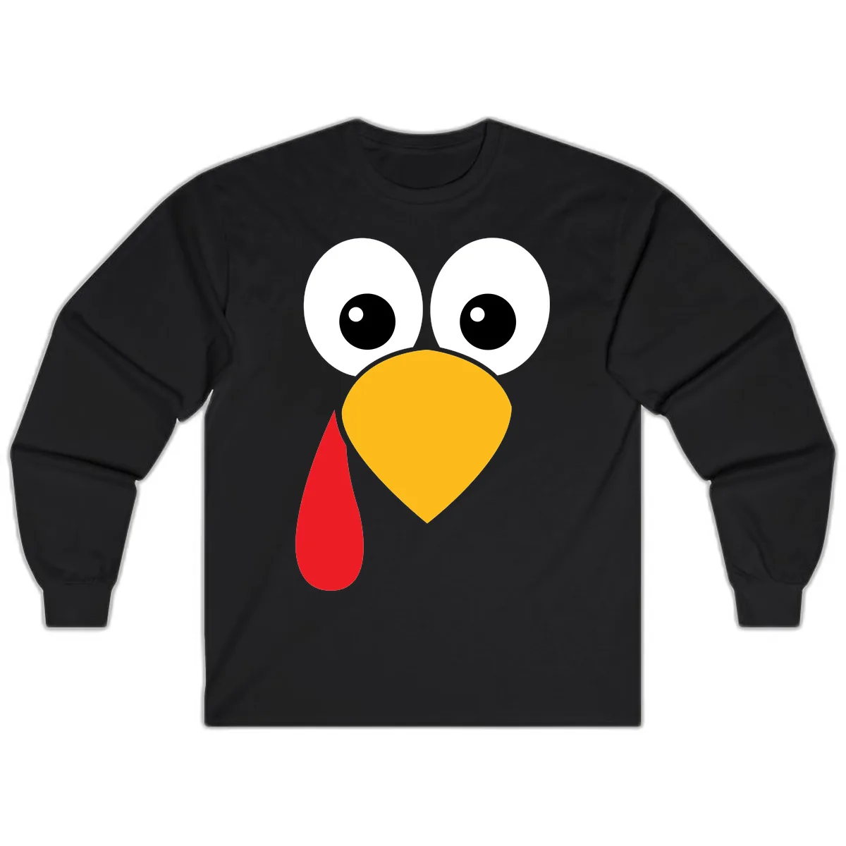 Funny Turkey Face Thanksgiving Design Long Sleeve in Black