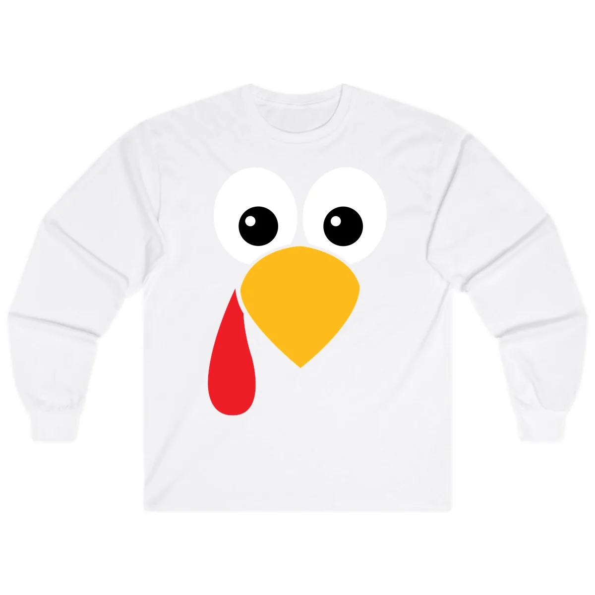 Funny Turkey Face Thanksgiving Design Long Sleeve in White