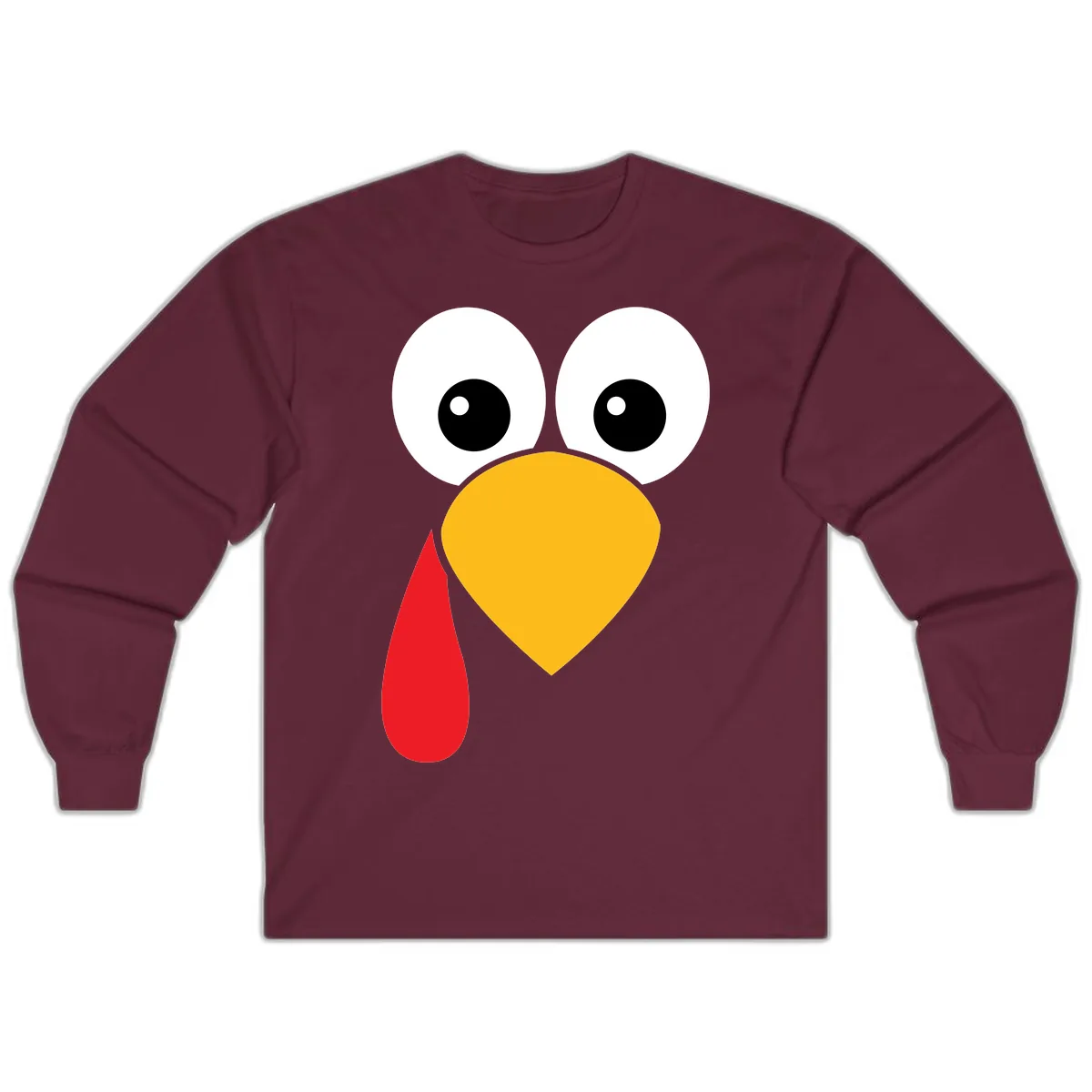 Funny Turkey Face Thanksgiving Design Long Sleeve in Maroon