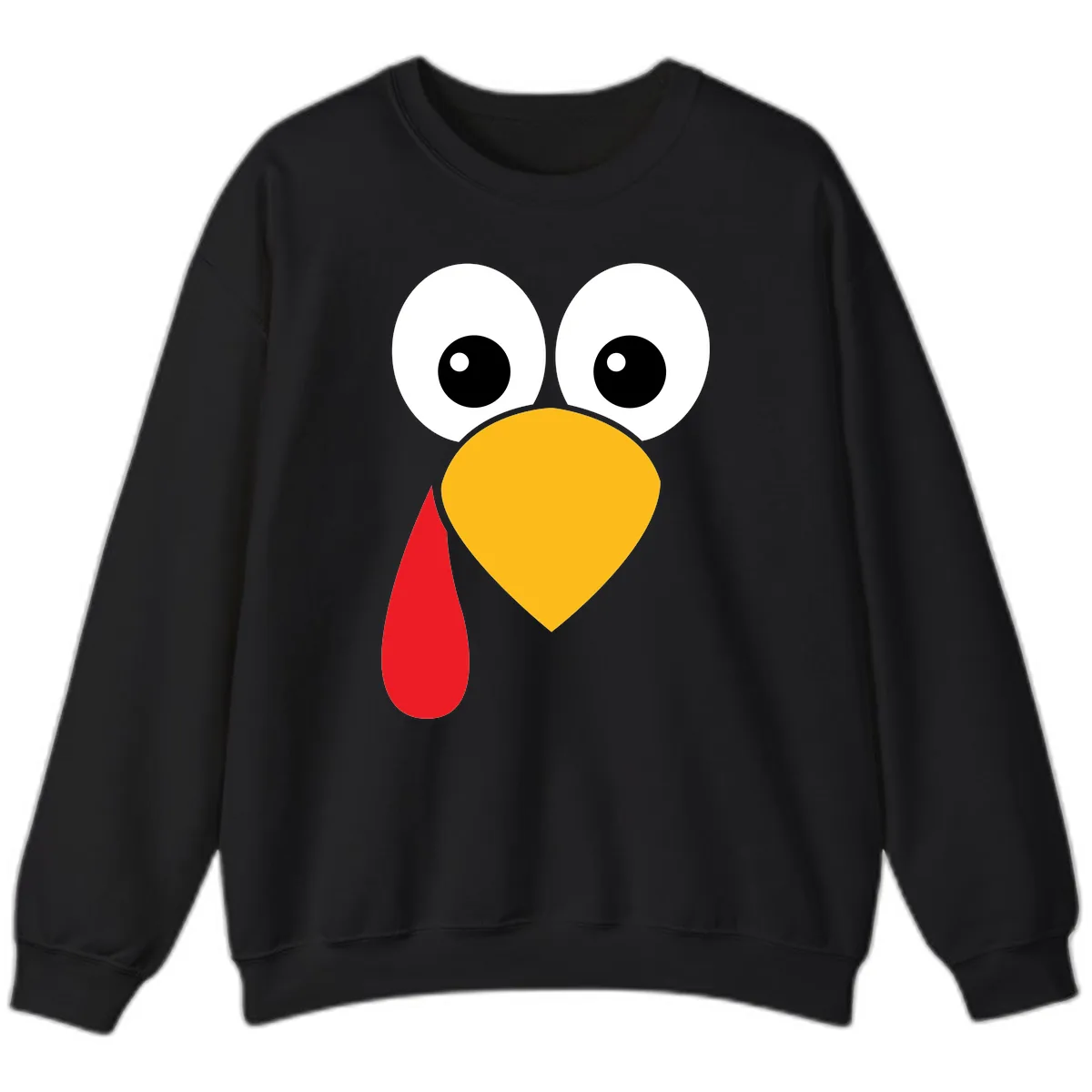 Funny Turkey Face Thanksgiving Design Sweatshirt in Black