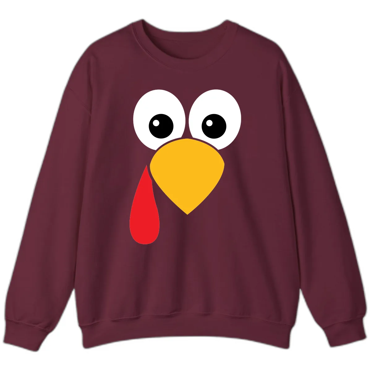 Funny Turkey Face Thanksgiving Design Sweatshirt in Maroon