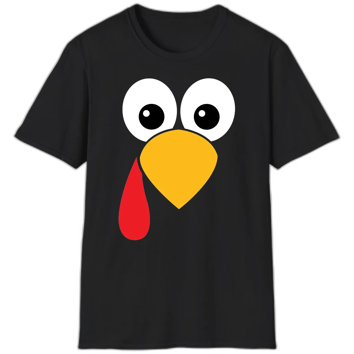 Funny Turkey Face Thanksgiving Design T-Shirt in Black