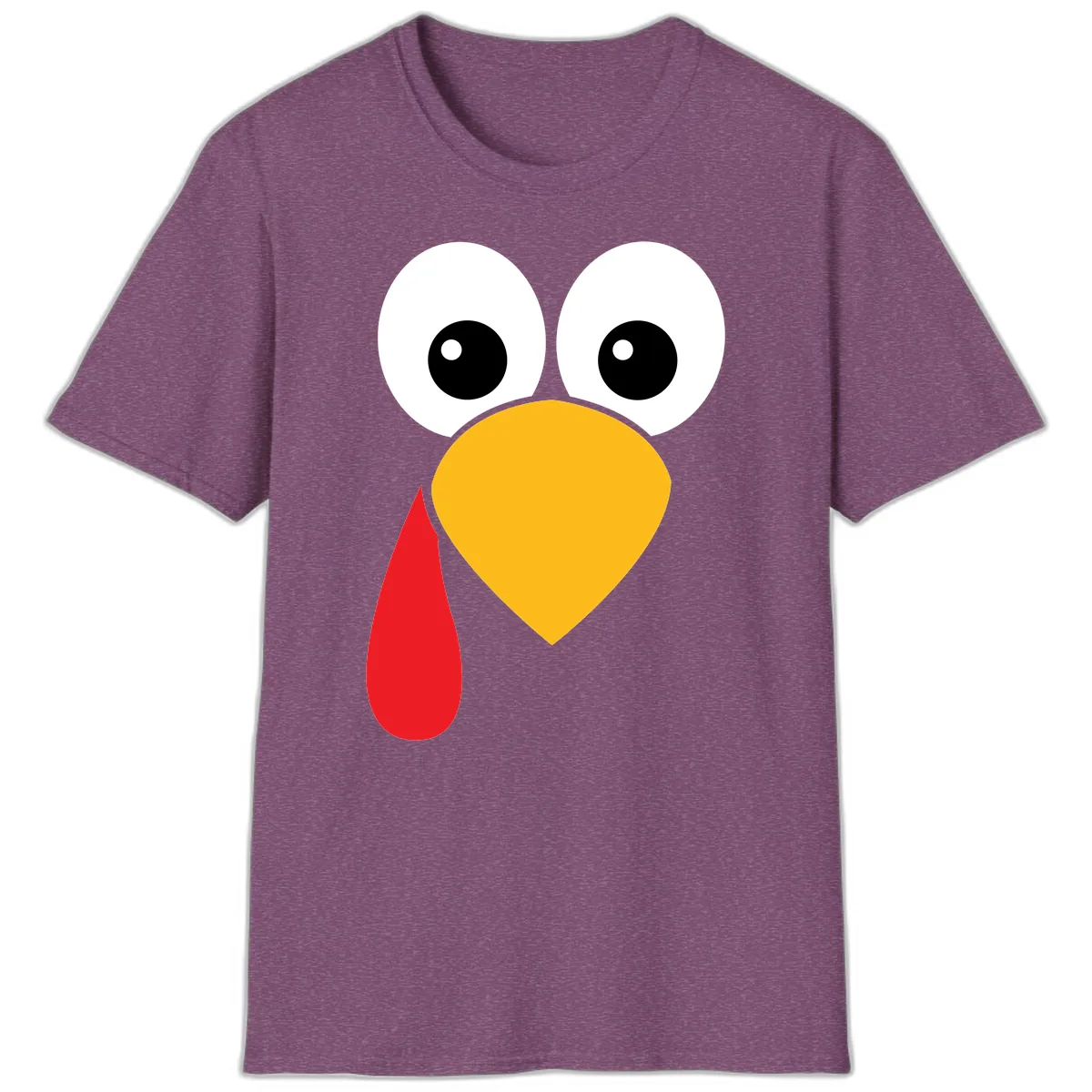 Funny Turkey Face Thanksgiving Design T-Shirt in Heather Maroon