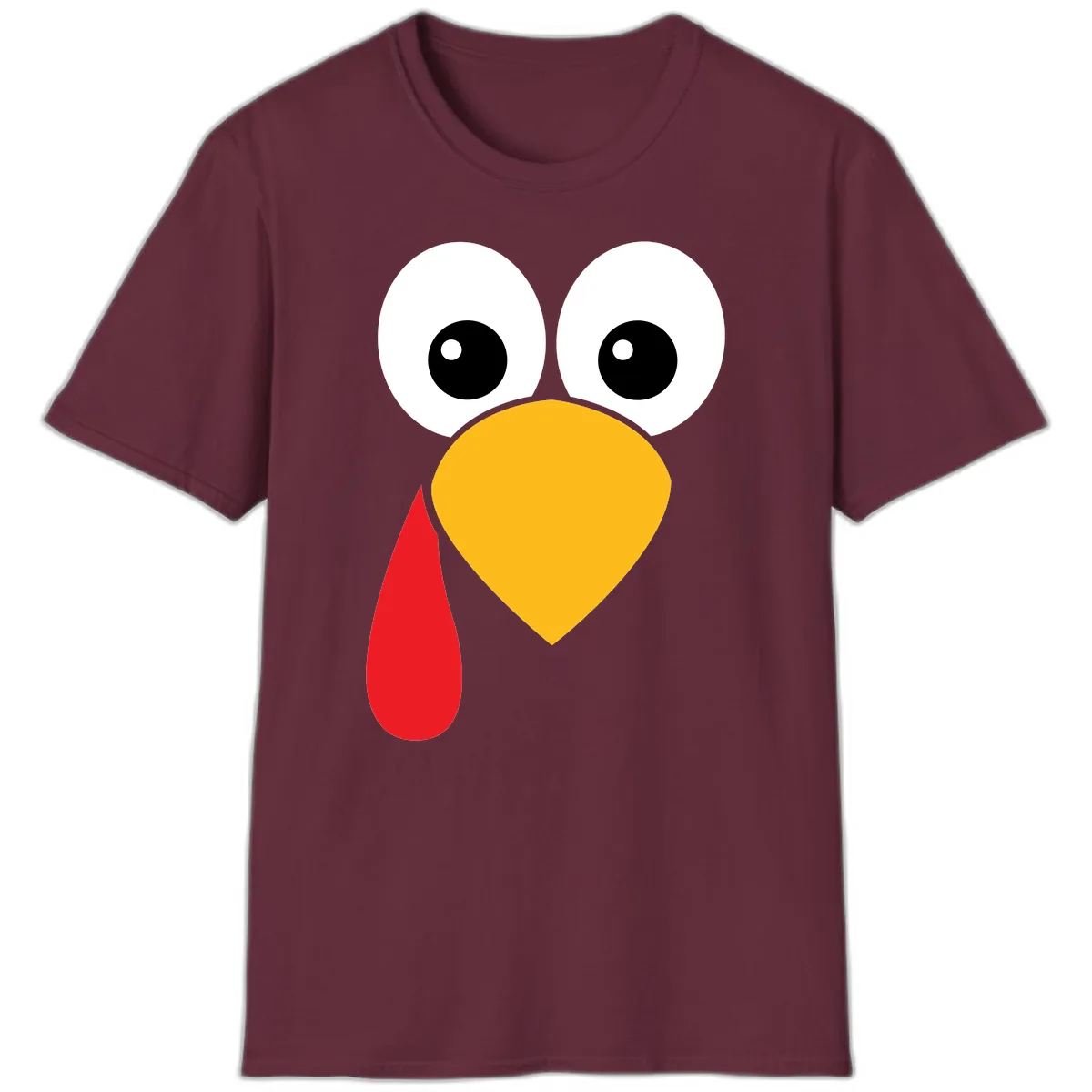 Funny Turkey Face Thanksgiving Design T-Shirt in Maroon