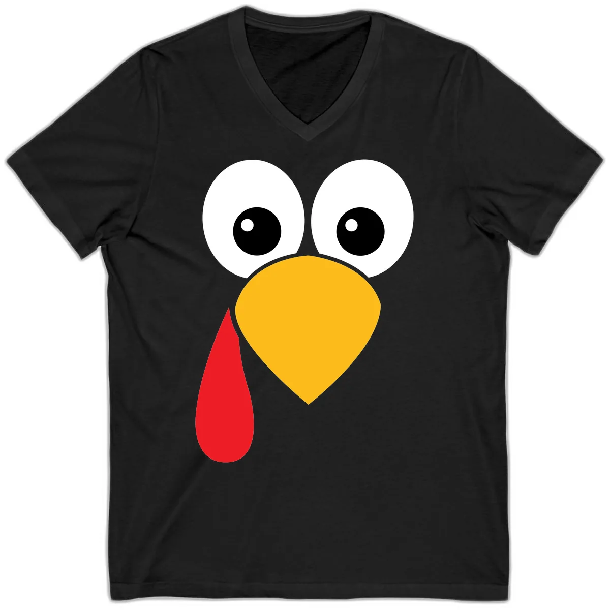 Funny Turkey Face Thanksgiving Design V-Neck in Black