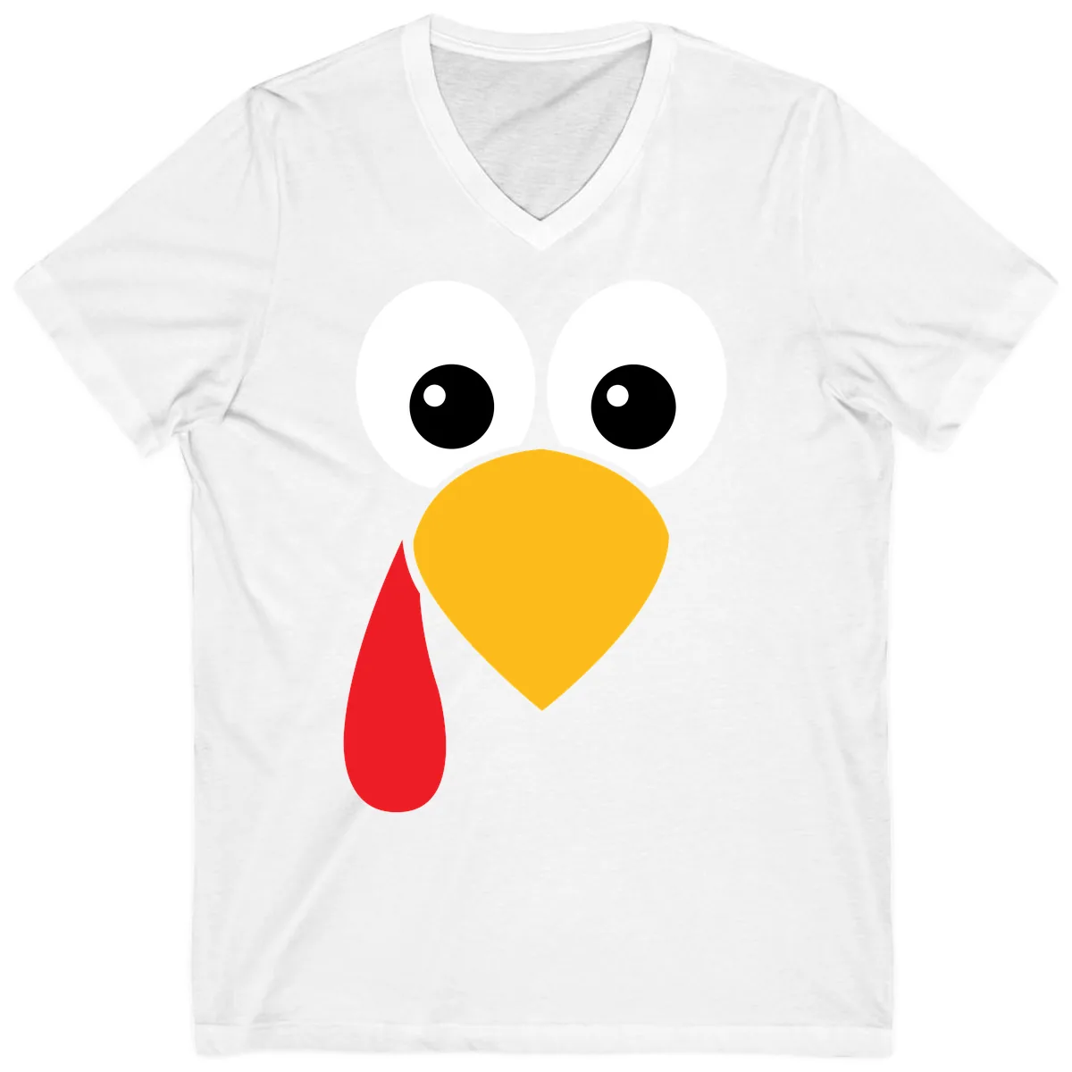Funny Turkey Face Thanksgiving Design V-Neck in White