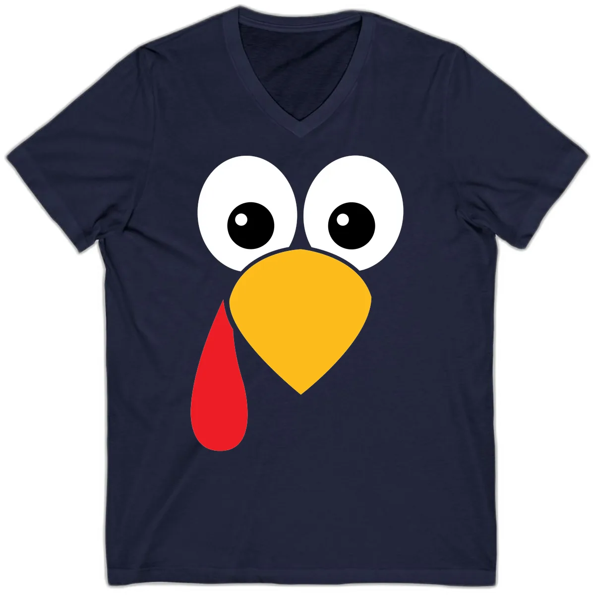 Funny Turkey Face Thanksgiving Design V-Neck in Navy