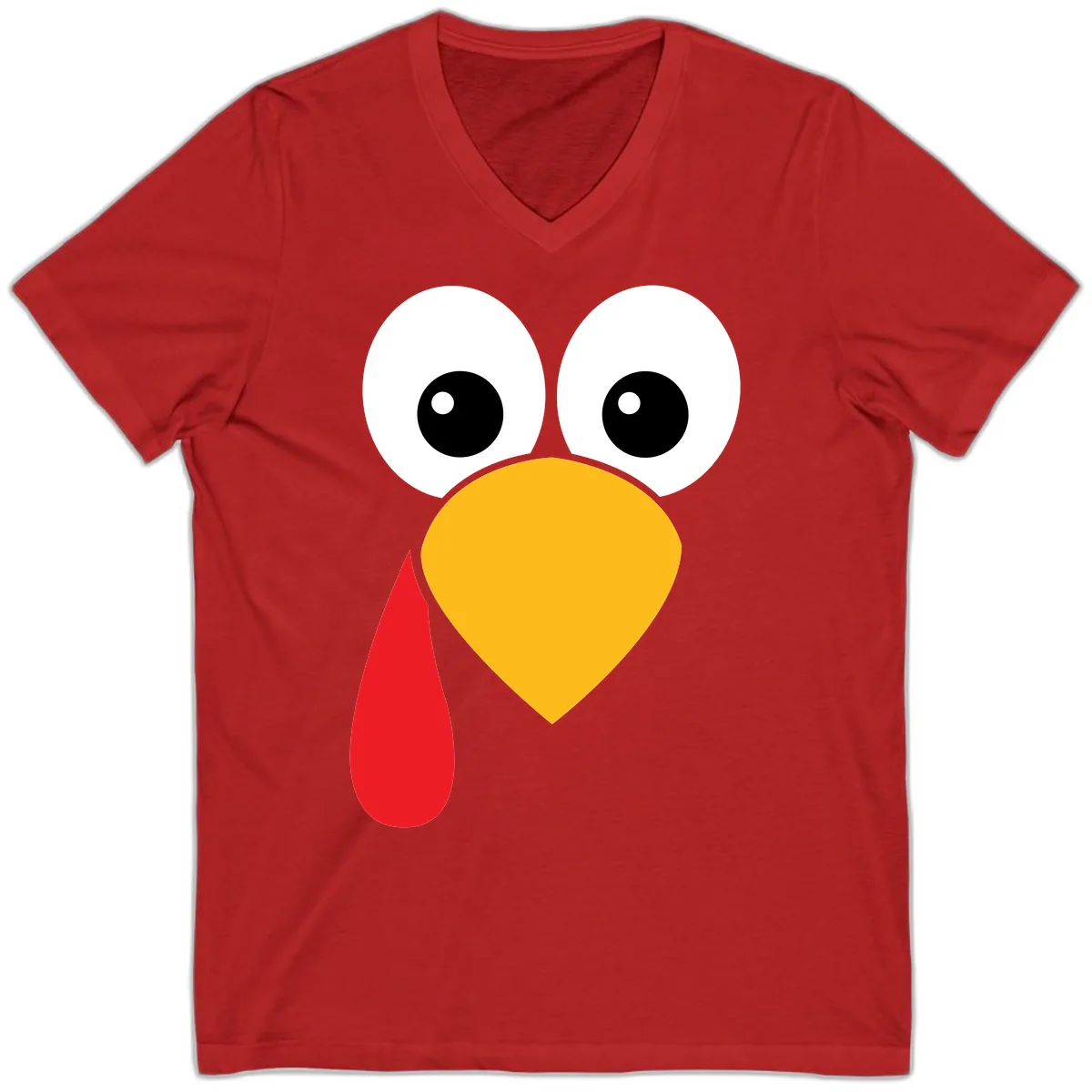Funny Turkey Face Thanksgiving Design V-Neck in Red