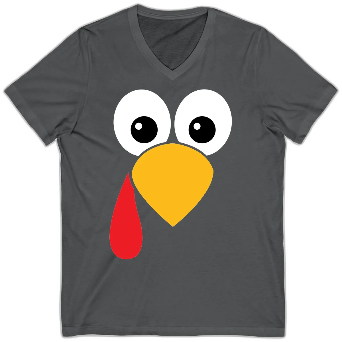 Funny Turkey Face Thanksgiving Design V-Neck in Asphalt