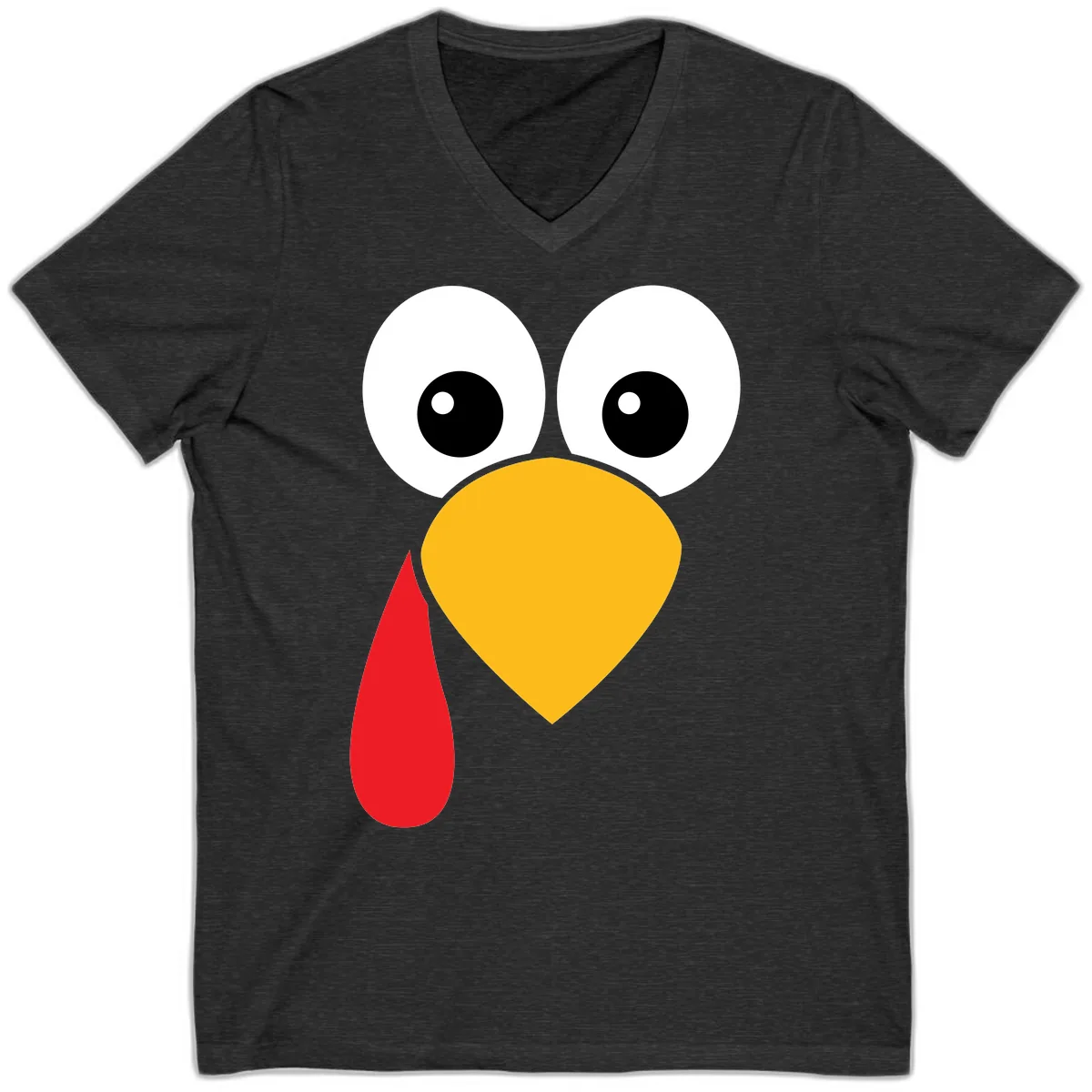 Funny Turkey Face Thanksgiving Design V-Neck in Dark Grey Heather