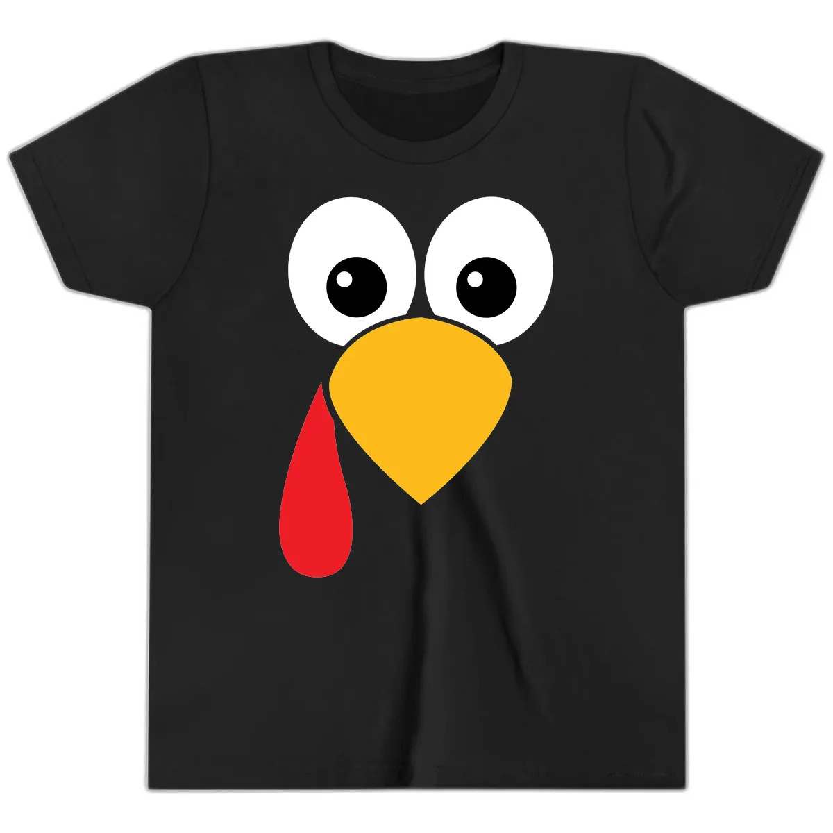 Funny Turkey Face Thanksgiving Design Youth T-Shirt in Black