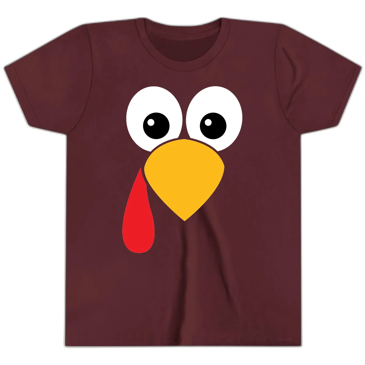 Funny Turkey Face Thanksgiving Design Youth T-Shirt in Maroon
