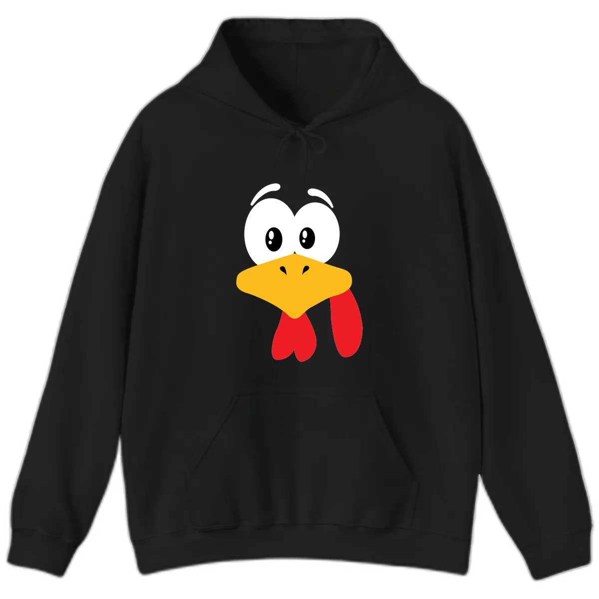 Funny Cartoon Turkey Face Design Hoodie in Black