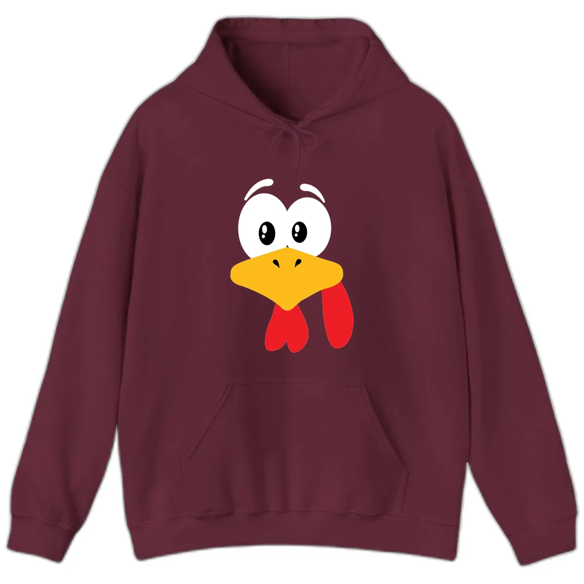 Funny Cartoon Turkey Face Design Hoodie in Maroon