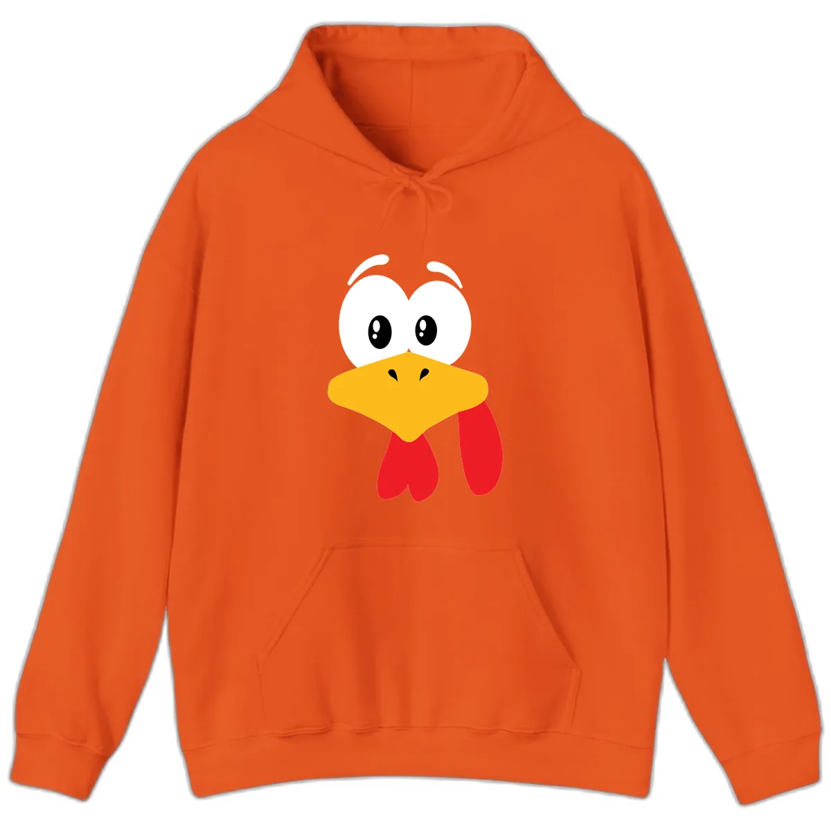 Funny Cartoon Turkey Face Design Hoodie in Orange