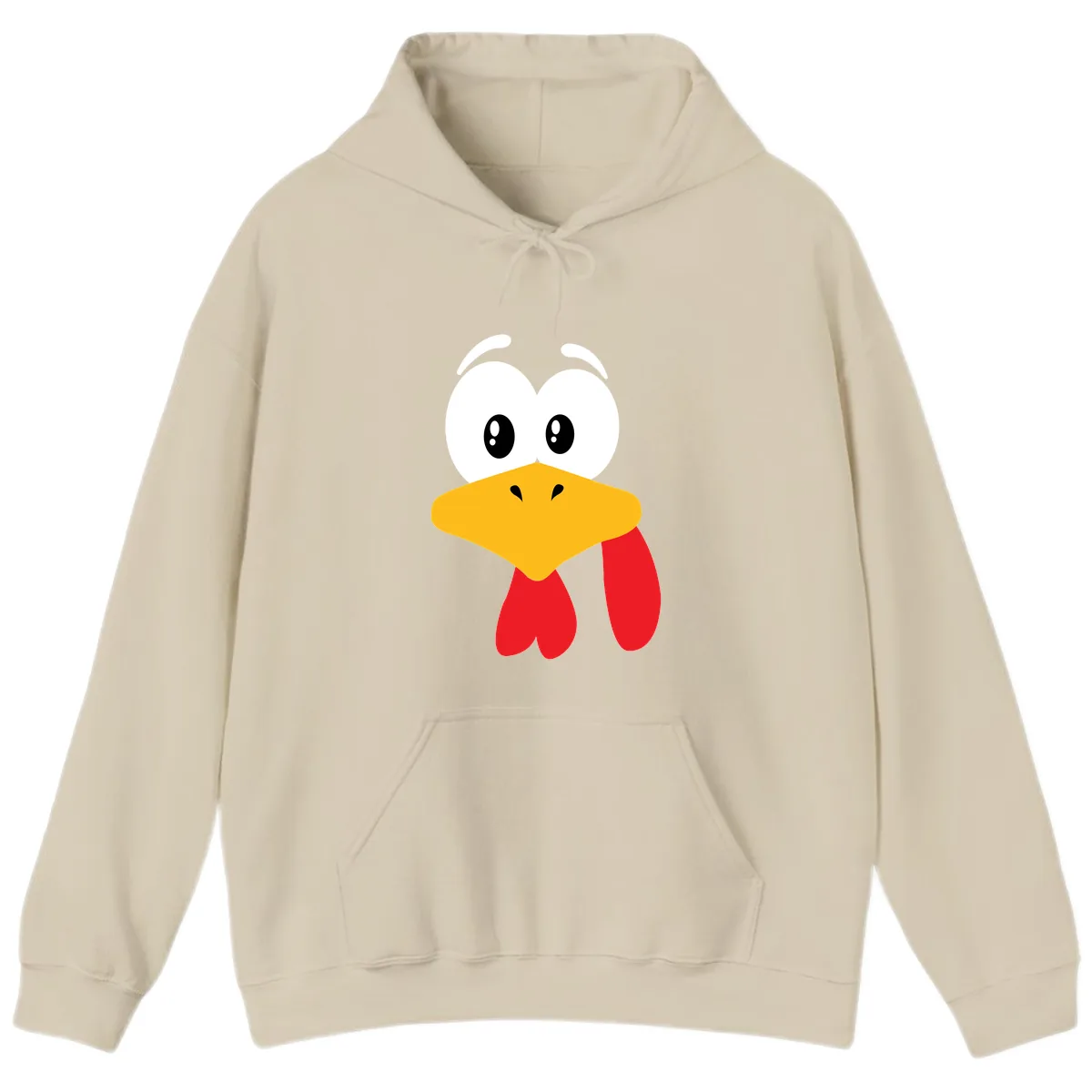 Funny Cartoon Turkey Face Design Hoodie in Sand