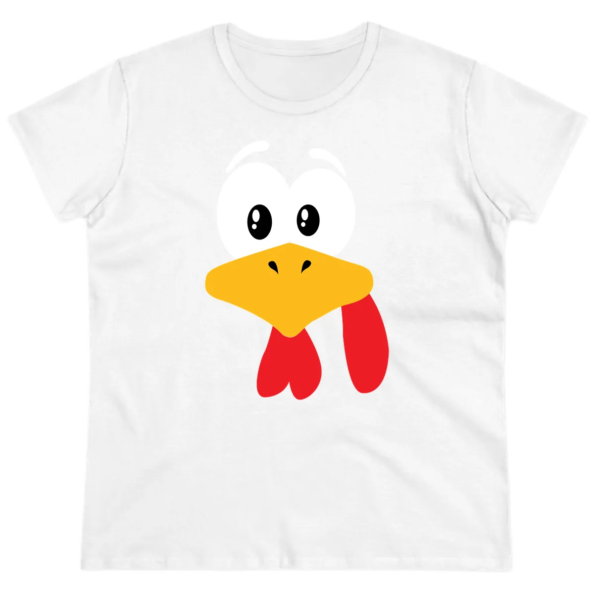 Funny Cartoon Turkey Face Design Ladies Tee in White