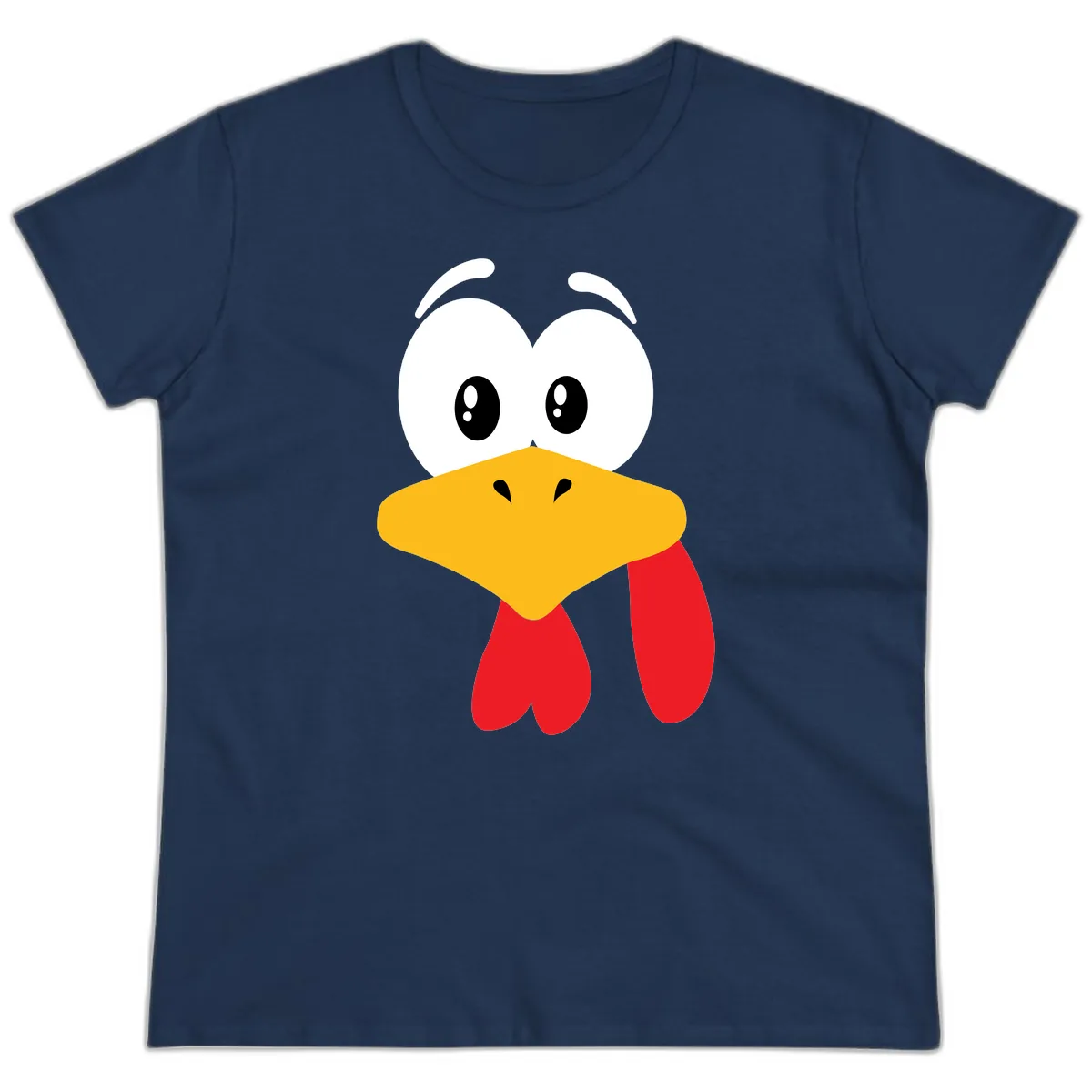 Funny Cartoon Turkey Face Design Ladies Tee in Navy