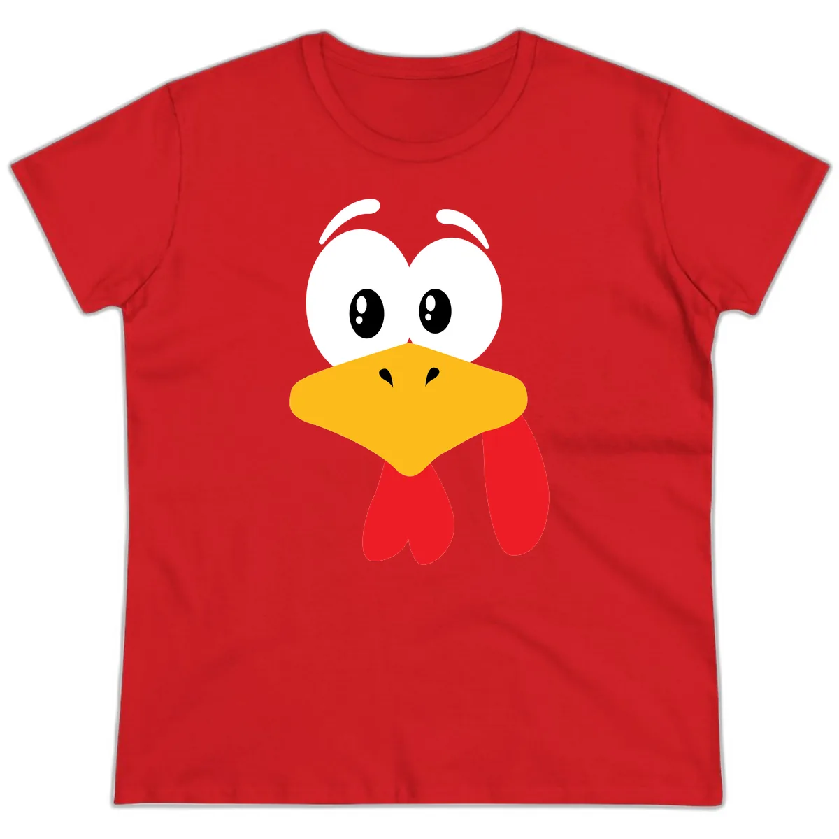 Funny Cartoon Turkey Face Design Ladies Tee in Red