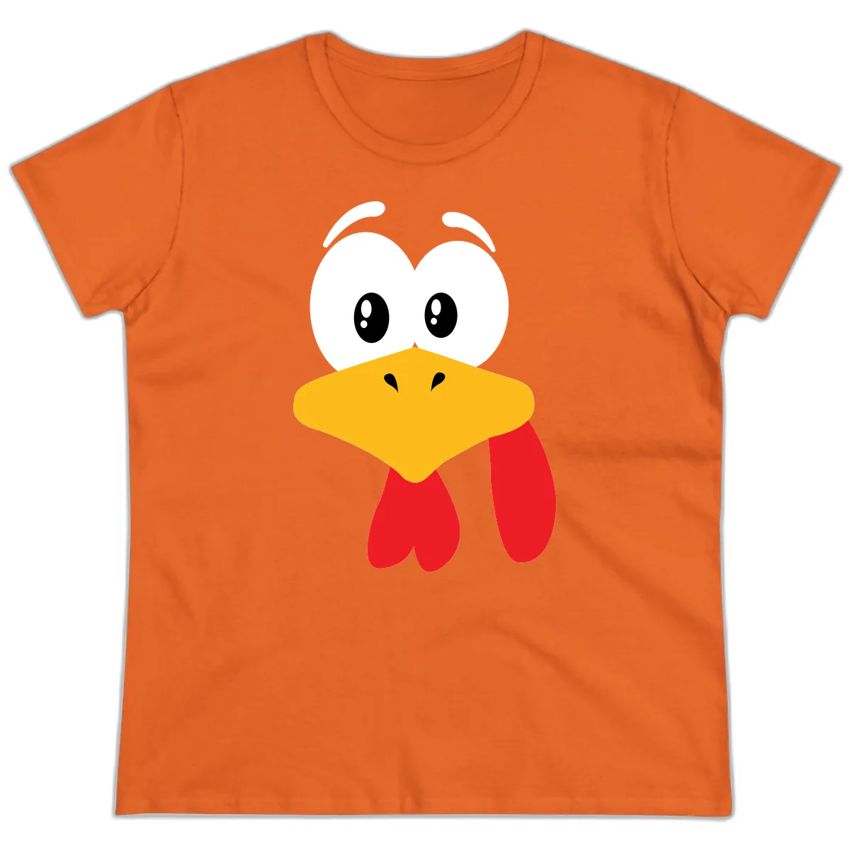 Funny Cartoon Turkey Face Design Ladies Tee in Orange